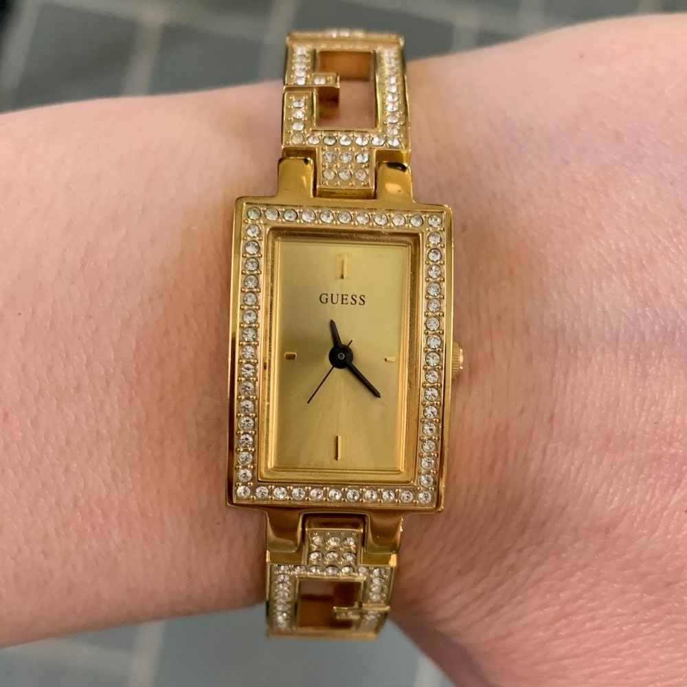 Authentic Guess Gold Tone Embellished Watch